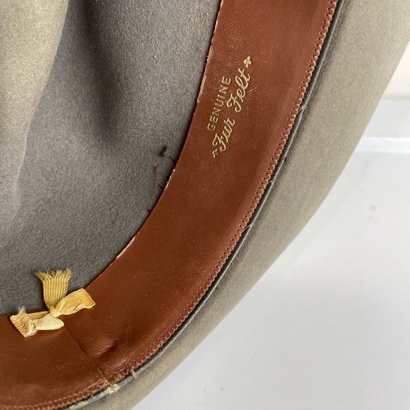 Mens Fur Felt Fedora Hat Taupe Sz 7 / Medium Feather Brim - Picture 9 of 12